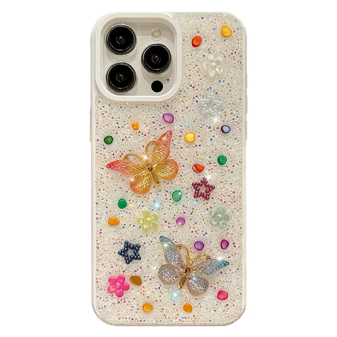 iPhone 15 Plus/iPhone 14 Plus Butterfly and Diamond Bling Case white